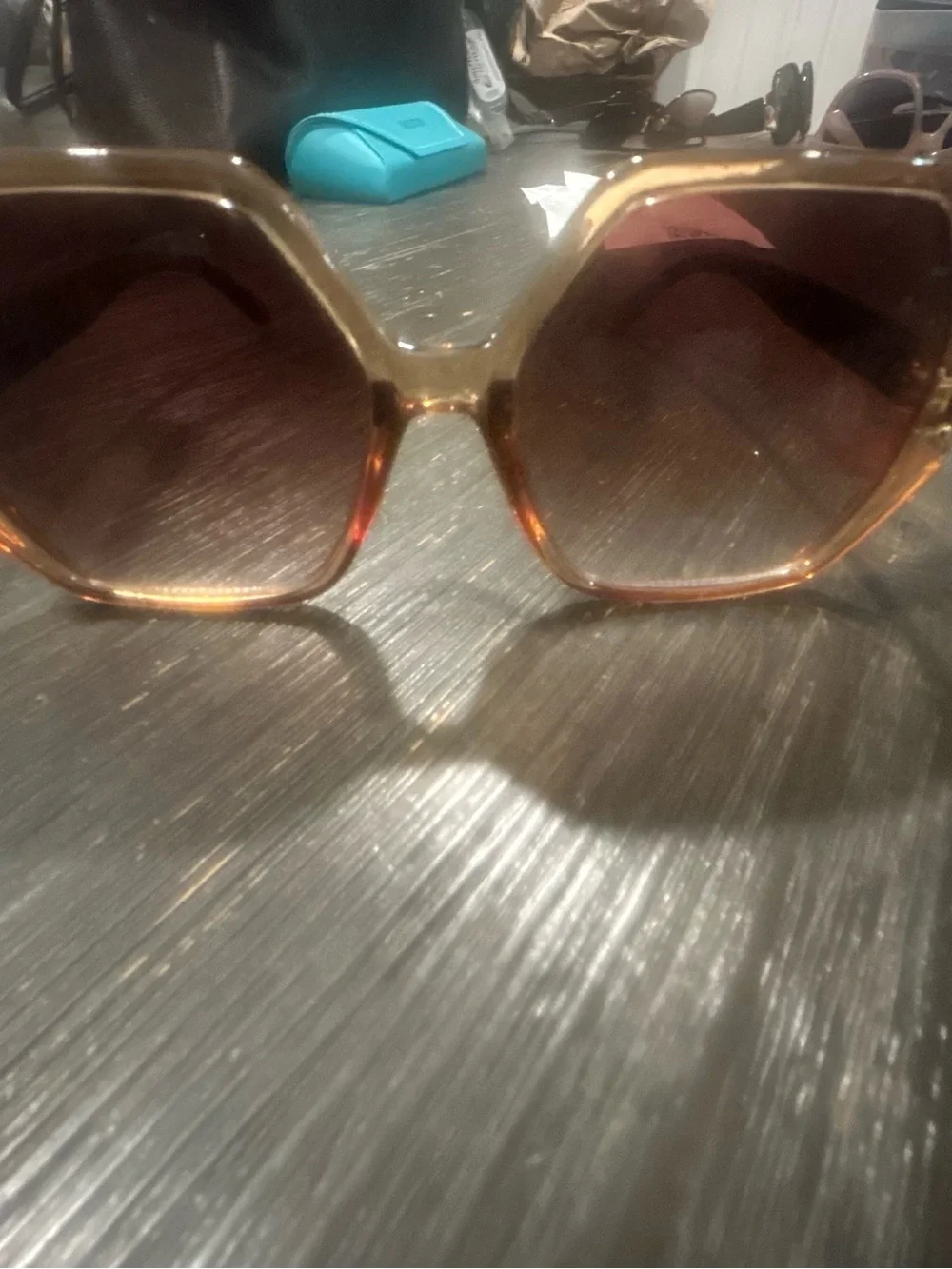Oversized Brown Hexagon Sunglasses